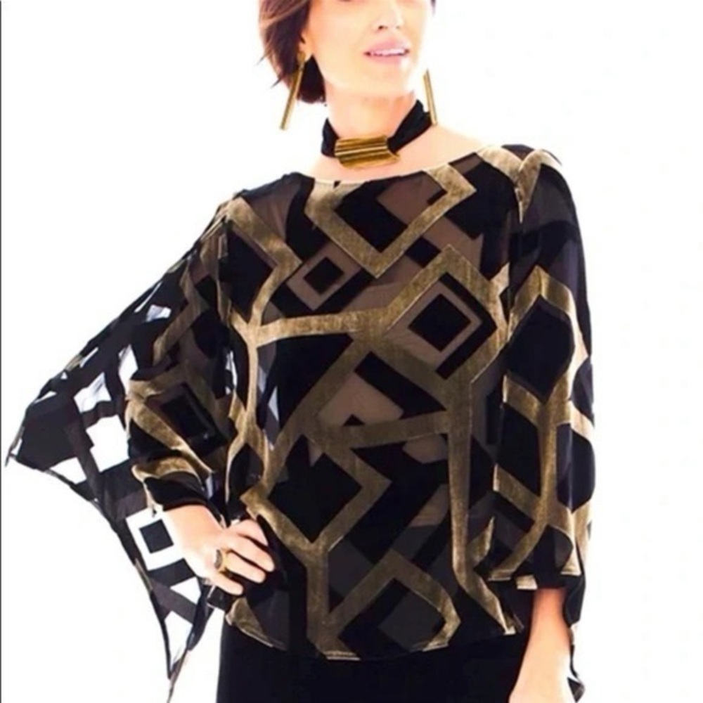 Chico’s Black Label Velvet Burnout Geometric Top Size 0 (US 4-6) Small